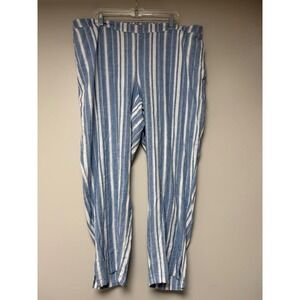Catherines Striped Linen Blend Pants Blue White‎ Wide Leg Casual Plus Size 22W